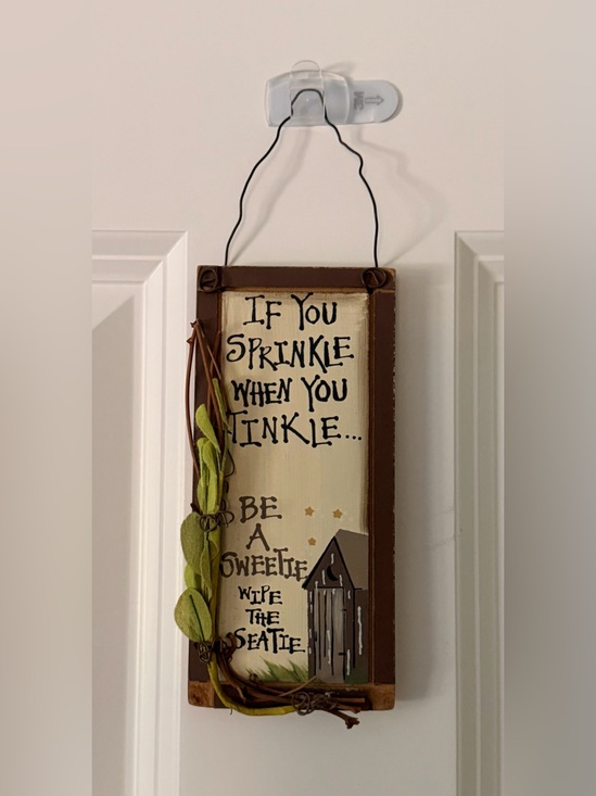 Other - Rustic Brown and Cream 'If You Sprinkle' Wall Sign for Bathroom